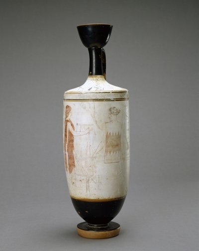 White Ground Lekythos with Young Woman at a Tomb by Sabouroff Painter (attr. to)