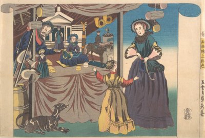 Color Print of a Copperplate Picture of a Toy Shop by Sadahide Utagawa