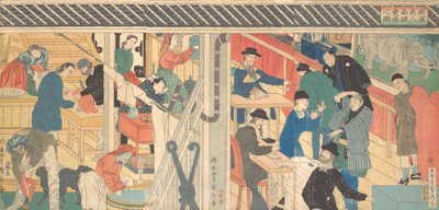 Sales Room at the Foreign Trade Building in Yokohama, 1861 by Sadahide Utagawa