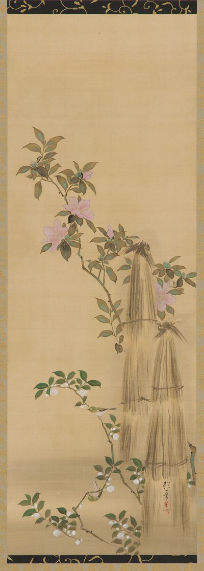 Pink and White Flowers and Straw Coverings, Edo Period, 1761-1828 by Sakai Hoitsu