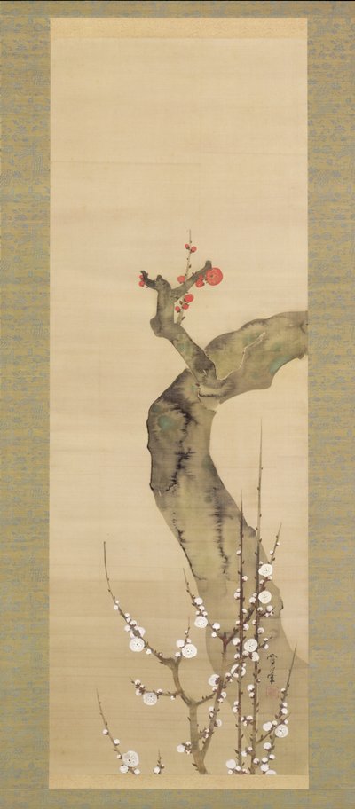 Red and White Plum Blossoms by Sakai Oho