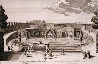 Large fountain in the garden of the Prince of Schwarzenberg, Vienna, engraved by Georg-Daniel Heumann, published c.1724-37 by Salomon (after) Kleiner
