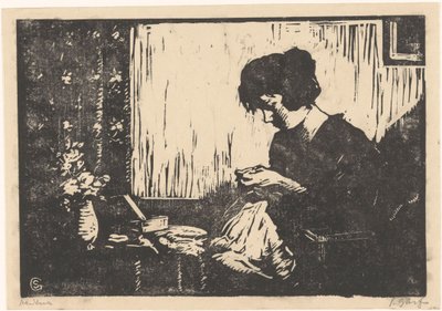 Sewing Woman by Salomon Garf (signed by artist)