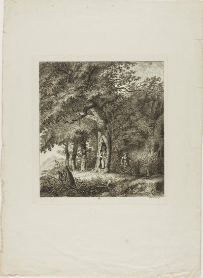 Nymph Hiding in a Tree, Plate Eight from Paysages Dédiés à M. Warelet by Salomon Gessner