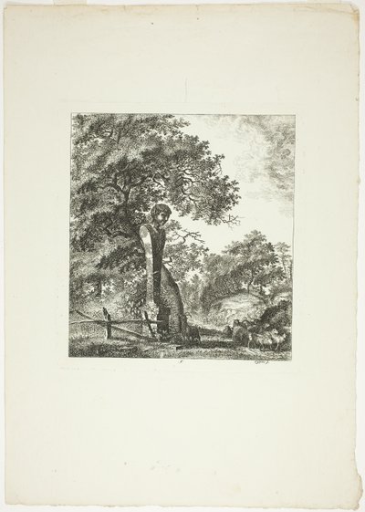 Sheep by a Statue of Pan, plate five from Landscapes Dedicated to M. Warelet by Salomon Gessner