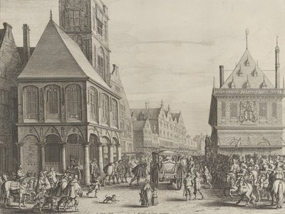 City magistrates taking leave of Marie de Medici before the town hall, from Caspar Barlaeu by Salomon Savery