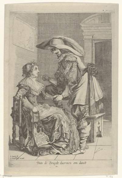 Man Offering a Woman a Coin (Dats de Bruydt daermen om danst) by Salomon Savery