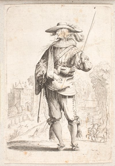 Standing Soldier Seen En Face but with Head in Left Profile. Holds Baton in Left Hand by Salomon Savery