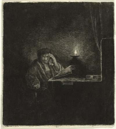 Student at a Table by Candlelight by Salomon Savery