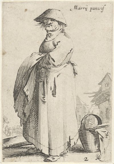 Woman with Cloth over Her Arm, a Basket on the Ground Behind Her by Salomon Savery