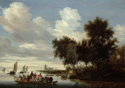 River Landscape with Ferry. 1649 by Salomon van Ruisdael or Ruysdael