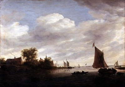 River estuary with sailing vessels by Salomon van Ruisdael or Ruysdael