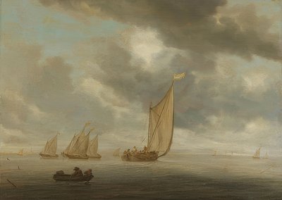 Sailing Ships on an Inland Water by Salomon van Ruisdael or Ruysdael