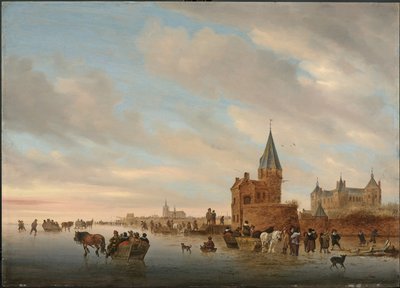 Winter Landscape with Ice Pleasures in Front of a Capriccio of the City of Arnheim, 1652 by Salomon van Ruisdael or Ruysdael
