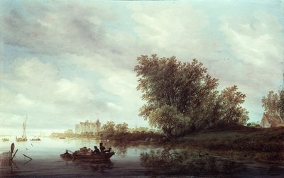 Wooded River Landscape with a Castle by Salomon van Ruisdael or Ruysdael