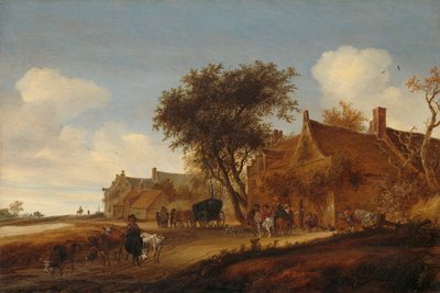 A Village Inn with Stagecoach by Salomon van Ruysdael