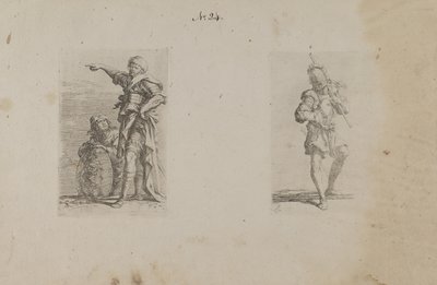 (Figurine Series) Two Men, One Pointing Left, Other Kneeling by Salvator Rosa