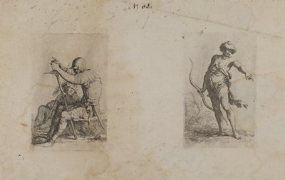 Two Seated Men, Each Bearing Weapon (Figurine Series) by Salvator Rosa