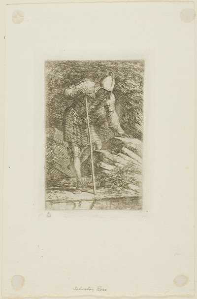 A Warrior in Full Armor in a Grotto by Salvator Rosa