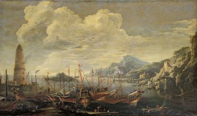 Harbour with Lighthouse and Ships by Salvator Rosa