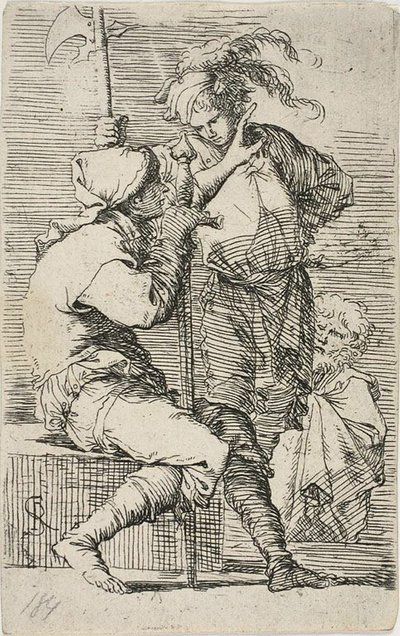 Two Warriors, One Holding a Sword, the Other a Halberd; An Old Bearded Man Behind Them, from Figurine by Salvator Rosa