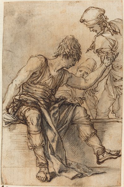 Youth Sitting on a Wall in Conversation with Two Men by Salvator Rosa