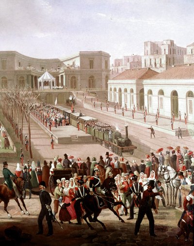 Inauguration of the railway line between Naples and Portici in 1839 in the presence of King Ferdinand II (detail) by Salvatore Fergola