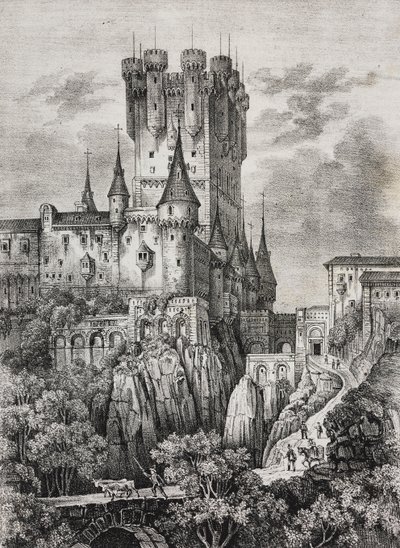 Alcazar of Segovia, Spain (lithograph by Salvatore Puglia from Poliorama Pittoresco, n 36, April 12) by Salvatore Puglia