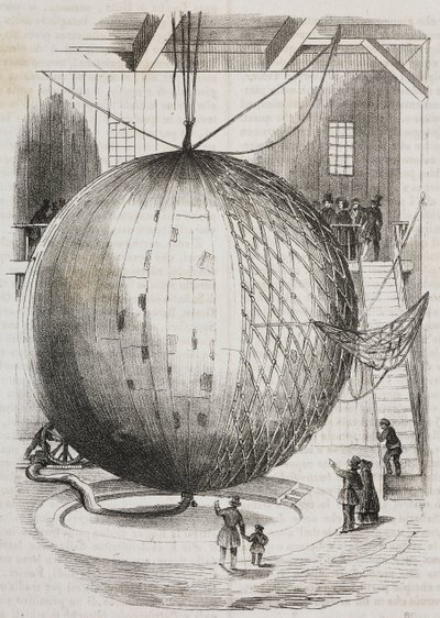 Copper hot-air balloon invented by Edmond Marey-Monge, France, lithograph by Salvatore Puglia from Poliorama Pittoresco by Salvatore Puglia