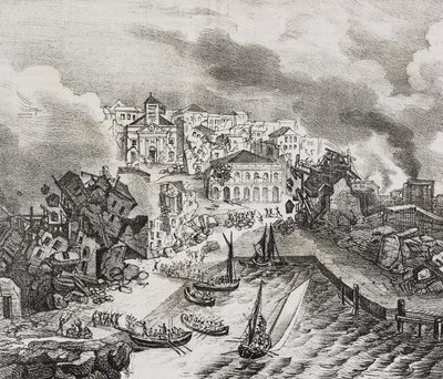 Destruction of Pointe--Pitre during earthquake on February 8 by Salvatore Puglia