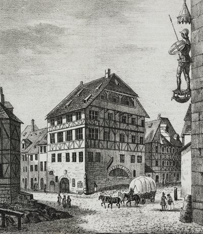 House of Albrecht Durer in Nuremberg, Germany, lithograph by Salvatore Puglia from Poliorama Pittoresco, n 31, March 12 by Salvatore Puglia
