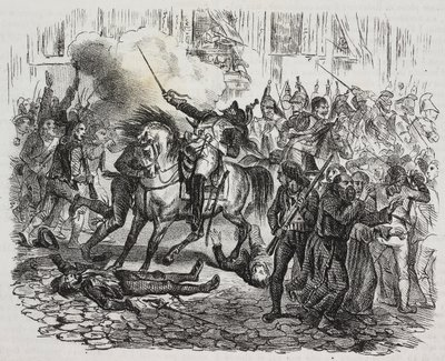 Insurrection of Madrid, lithograph by Salvatore Puglia from History of Napoleon by Cesare Malpica from Poliorama Pittoresco by Salvatore Puglia