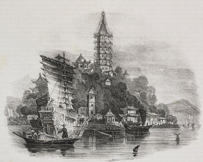 Kin-Chan, Golden mountain, China, lithograph by Salvatore Puglia from Poliorama Pittoresco by Salvatore Puglia