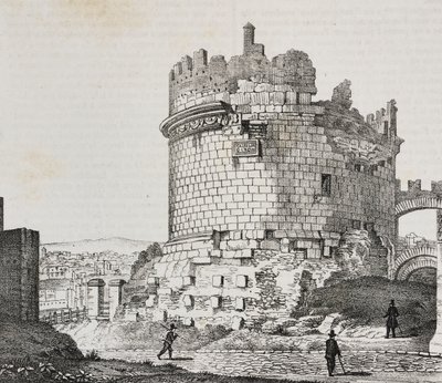 Mausoleum of Cecilia Metella on Via Appia, Rome, Lazio, Italy, lithograph by Salvatore Puglia from Poliorama Pittoresco, n 20, December 21 by Salvatore Puglia