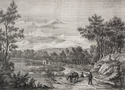 Mineral water springs in the forest of Acerra, Campania, Italy, lithograph by Salvatore Puglia from Poliorama Pittoresco by Salvatore Puglia