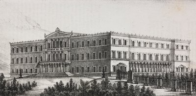 Royal Palace in Athens, Greece, lithograph by Salvatore Puglia from Poliorama Pittoresco by Salvatore Puglia