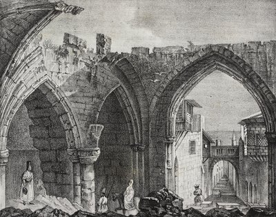Ruins along Street of Knights, Rhodes Town, Greece, lithograph by Salvatore Puglia from Poliorama Pittoresco, n 3, August 27 by Salvatore Puglia