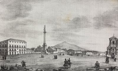 Square of Statue in Catania, Sicily, Italy, lithograph by Salvatore Puglia from Poliorama Pittoresco by Salvatore Puglia
