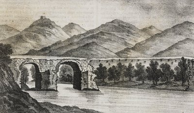 The broken bridge near Capua, Campania, Italy, lithograph by Salvatore Puglia from Poliorama Pittoresco, n 23, January 13 by Salvatore Puglia
