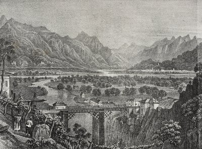View of Ossola Valley from Sempione, Piedmont, Italy, lithograph by Salvatore Puglia from Poliorama Pittoresco, n 28, February 18 by Salvatore Puglia