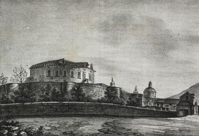 View of castle of Acerra, Campania, Italy, lithograph by Salvatore Puglia from Poliorama Pittoresco by Salvatore Puglia