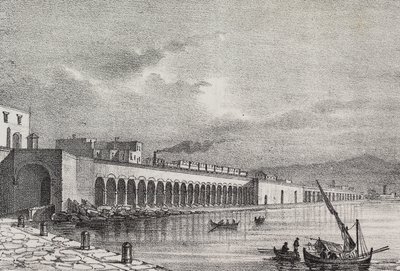 View of railway at Torre Annunziata, Campania, Italy, lithograph by Gaetano Riccio from Poliorama Pittoresco by Salvatore Puglia