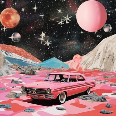 Pink Car Space Fantasy by Samantha Hearn
