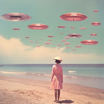UFOs Over Pastel Beach by Samantha Hearn
