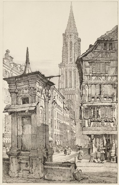 The Rue Mercière and west Front of Strasbourg Cathedral by Samuel (after) Prout