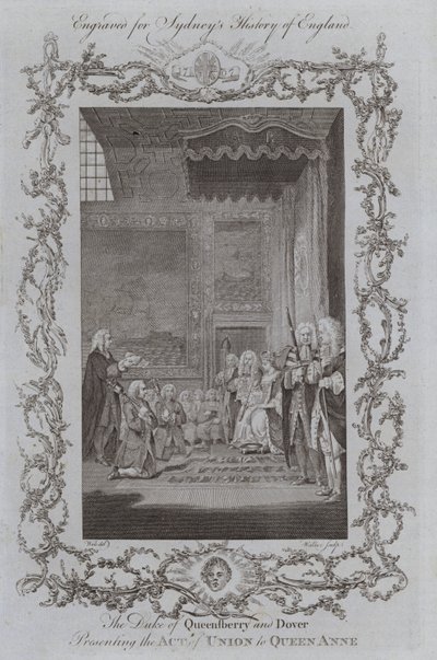 The Duke of Queensberry and Dover Presenting the Act of Union to Queen Anne by Samuel (after) Wale