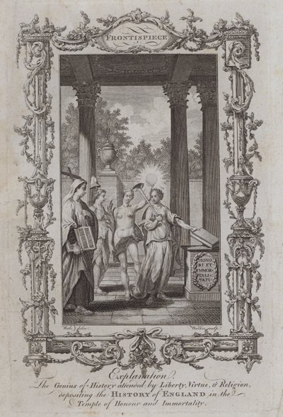 The Genius of History attended by Liberty, Virtue, and Religion, depositing the History of England in the Temple of Honour and Immortality by Samuel (after) Wale