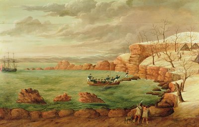 Fireboard Depicting The Landing of the Pilgrims by Samuel Bartoll