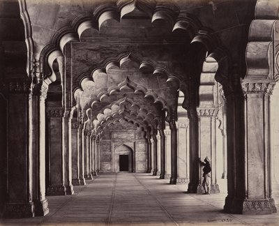Agra. The Motee Hasjid in Pearl Mosque. View of the Entire Aisle by Samuel Bourne