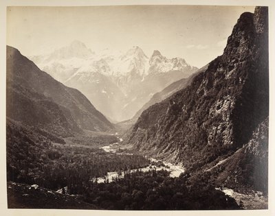 View Looking Down onto the River Gorge and a Natural Rock Arch, Framed by Trees, on the Ganges at Bhaironghati by Samuel Bourne